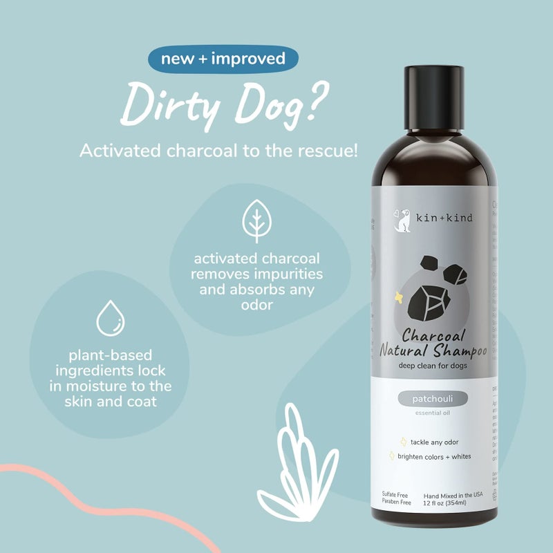 kin+kind Dog Shampoo with Activated Charcoal - Deep Clean Deodorizing Dog Shampoo for Dirt, Odor & Itch Relief - Gentle Grooming Pet Supplies with Aloe, Olive Oil & Coconut Oil - Patchouli 12 fl oz - Image 3
